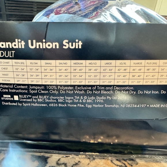 Bluey Bandit Union Suit - Size Lg/XL - Picture 2 of 2